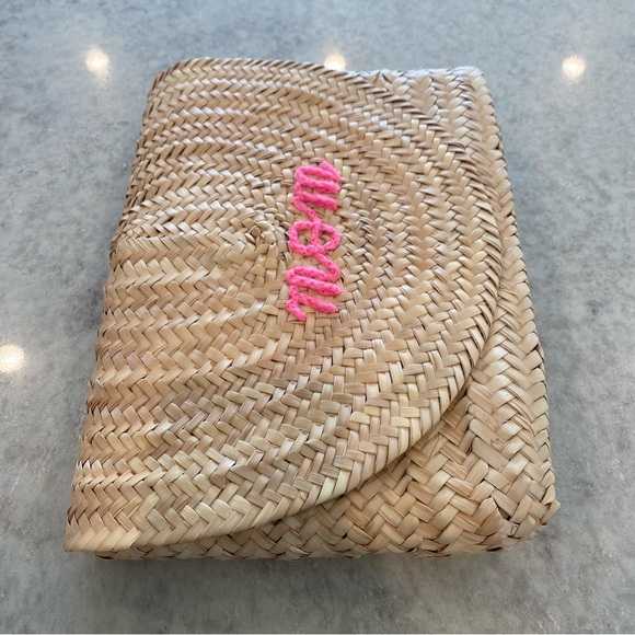 Poolside “Mom” Straw Envelope Clutch Bag